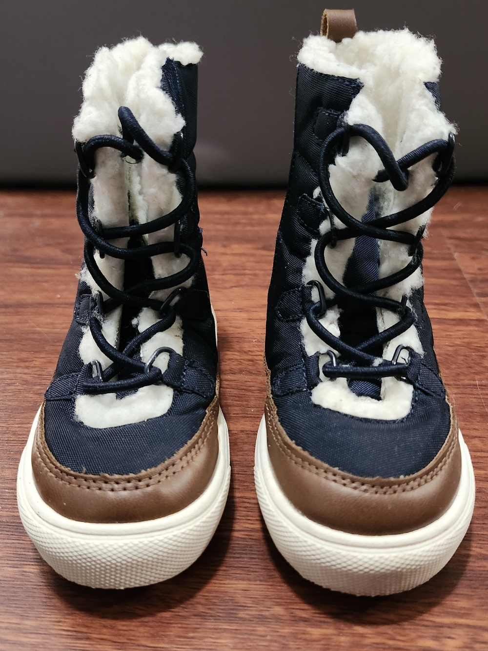 Cat & Jack Navy and Brown Faux-Fur Lined Kids Winter Boots